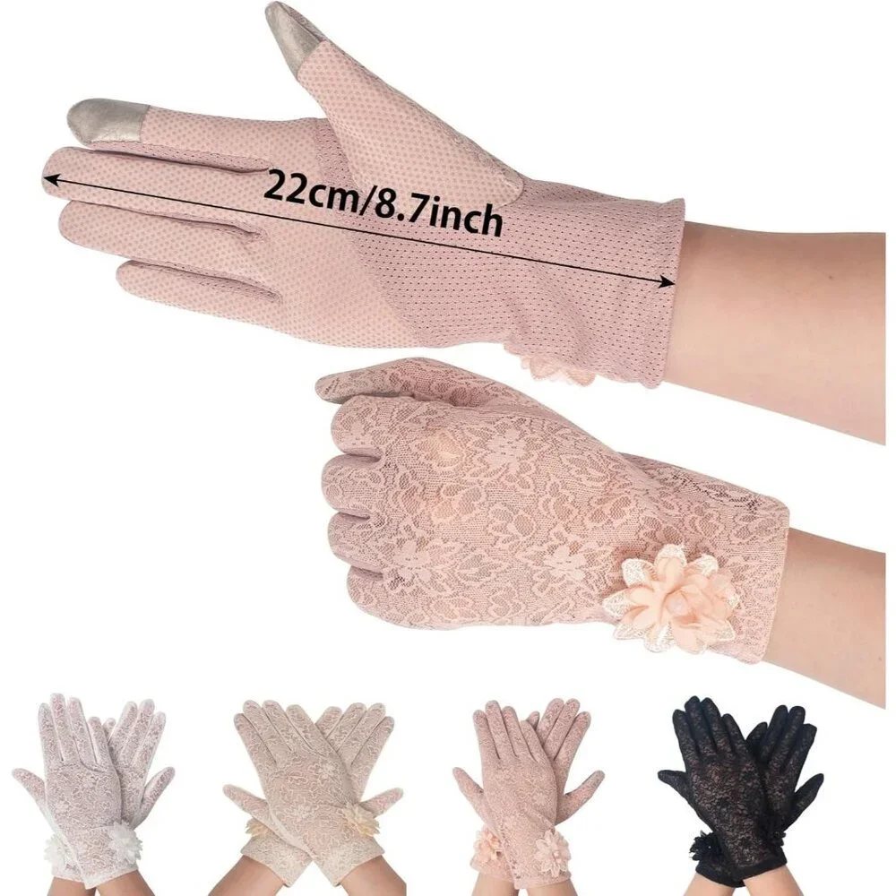 Women's Floral White Short Lace Gloves Wedding Halloween Cosplay Party Prom